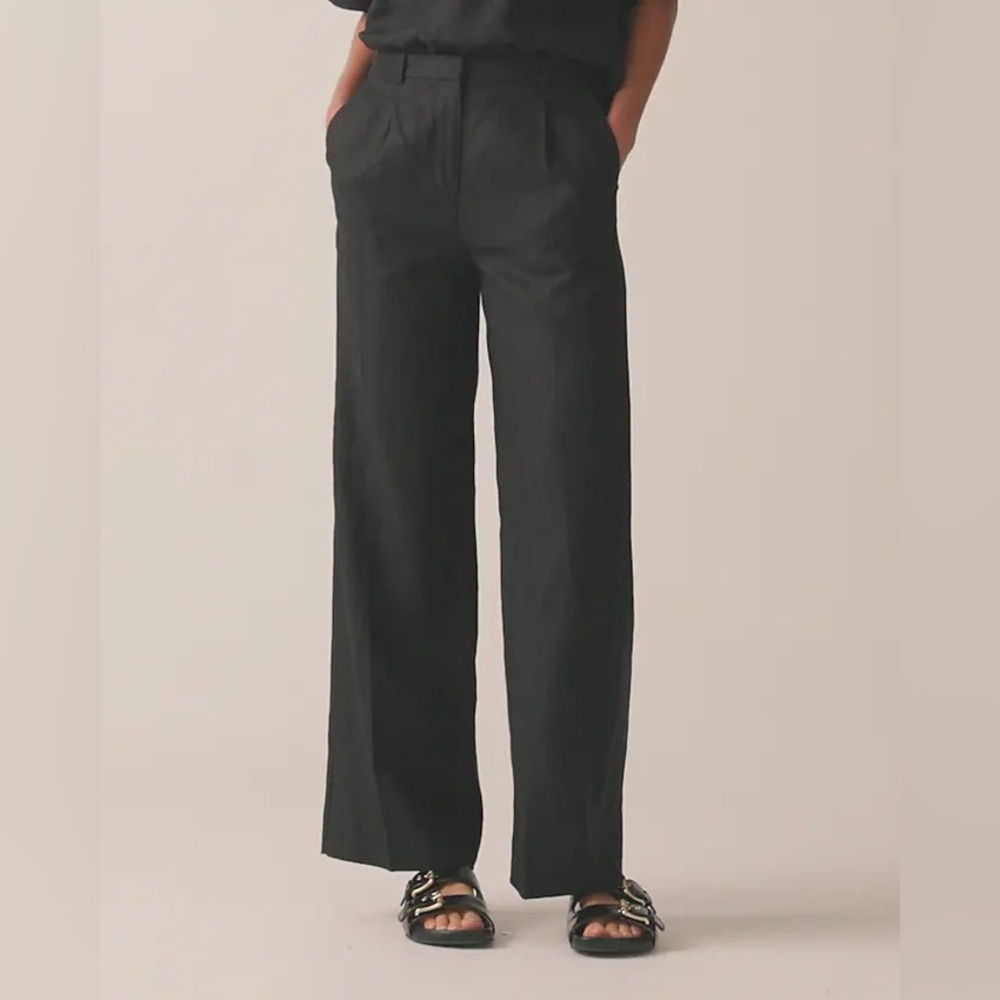 J. Crew Black Linen Wide Leg Trouser Pants Size 8